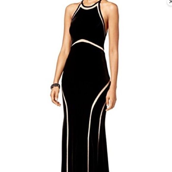 Xscape Black fit & flare prom evening party dress with mesh cutouts Size 6 - Picture 1 of 12